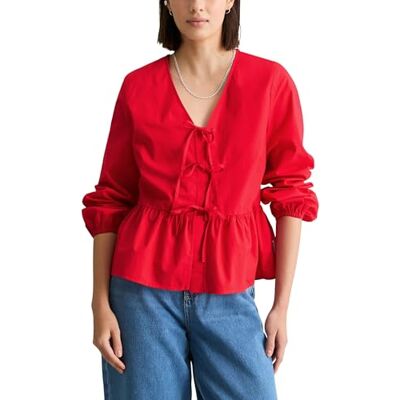 Marc O' Polo Marc OߴPolo Denim Damen Langarmbluse mit Schleifen Relaxed Fit, Rot (Carmine Red), S Marc O' Polo Marc OߴPolo Denim Damen Langarmbluse mit Schleifen Relaxed Fit, Rot (Carmine Red), S