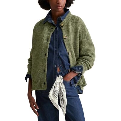 Marc O' Polo Marc OߴPolo Denim Damen Cardigan weich Relaxed Fit, Grün (Medium Green Melange 03), L Marc O' Polo Marc OߴPolo Denim Damen Cardigan weich Relaxed Fit, Grün (Medium Green Melange 03), L