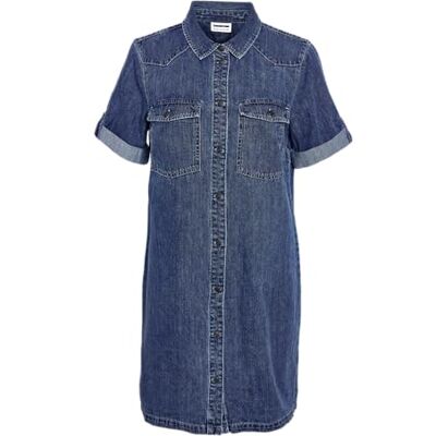 NOISY MAY Damen Kurzes Denim Jeanskleid Oversize Kurzarm Hemd Design Basic Shirtkleid, Farben:Blau, Größe:M NOISY MAY Damen Kurzes Denim Jeanskleid Oversize Kurzarm Hemd Design Basic Shirtkleid, Farben:Blau, Größe:M