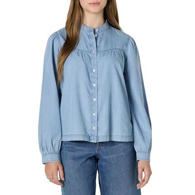 Amazon Langärmeliges Tunika-Oberteil für Damen, Denim, Chambray, Eisblau mit Heller Waschung, Größe M Amazon Langärmeliges Tunika-Oberteil für Damen, Denim, Chambray, Eisblau mit Heller Waschung, Größe M