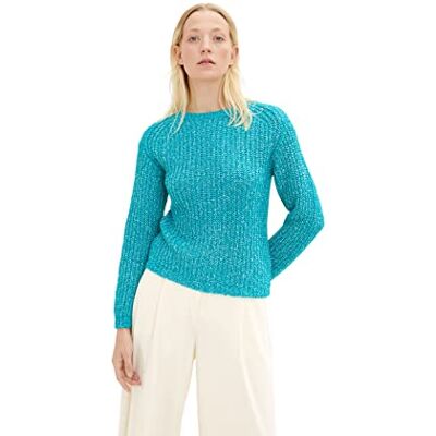 TOM TAILOR Damen Basic Pullover 1034058, 30561 Teal Blue Melange, XXL TOM TAILOR Damen Basic Pullover 1034058, 30561 Teal Blue Melange, XXL