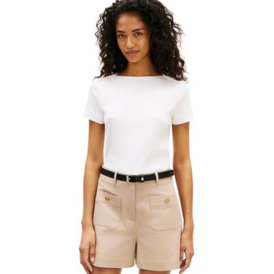 Tommy Hilfiger Damen Gold Button Slim Ss Tee WW0WW49250 Weiß S Tommy Hilfiger Damen Gold Button Slim Ss Tee WW0WW49250 Weiß S