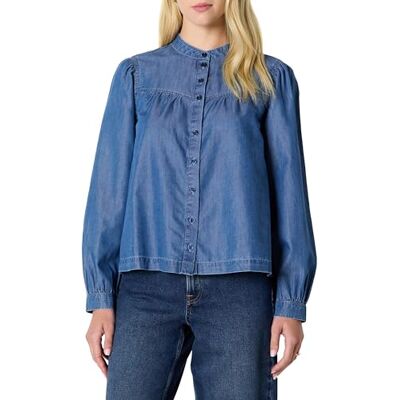 Amazon Damen-Tunika, Denim, Chambray, langärmelig, klassisch, mittlere Waschung, Größe S Amazon Damen-Tunika, Denim, Chambray, langärmelig, klassisch, mittlere Waschung, Größe S
