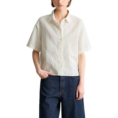 Marc O' Polo Marc OߴPolo Denim Damen Kurzarmhemd mit Kentkragen Relaxed Fit, Weiß (Silky White), M Marc O' Polo Marc OߴPolo Denim Damen Kurzarmhemd mit Kentkragen Relaxed Fit, Weiß (Silky White), M
