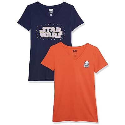 Amazon Disney Marvel Star Wars Princess Damen Kurzärmeliges T-Shirt mit V-Ausschnitt, Klassischer Schnitt, 2er-Pack, Star Wars Logo, S Amazon Disney Marvel Star Wars Princess Damen Kurzärmeliges T-Shirt mit V-Ausschnitt, Klassischer Schnitt, 2er-Pack, Star Wars Logo, S