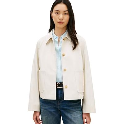 Tommy Hilfiger Damen Kurzmantel aus Baumwolle, Elfenbein (Light Silt), L Tommy Hilfiger Damen Kurzmantel aus Baumwolle, Elfenbein (Light Silt), L
