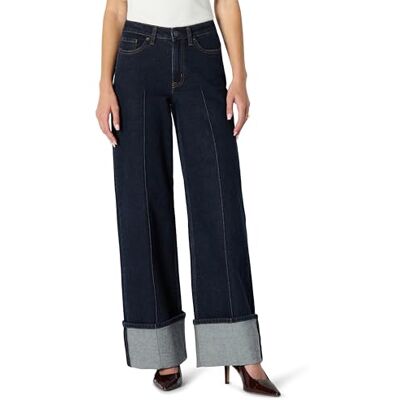 Amazon Damen Jeans mit hoher Leibhöhe, weitem Bein und Umschlag, Auswaschen, 42 Amazon Damen Jeans mit hoher Leibhöhe, weitem Bein und Umschlag, Auswaschen, 42