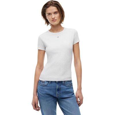 Tommy Jeans Damen T-Shirt Kurzarm Essential Rib Slim Fit, Grau (Silver Grey Htr), M Tommy Jeans Damen T-Shirt Kurzarm Essential Rib Slim Fit, Grau (Silver Grey Htr), M
