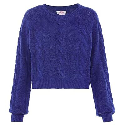 myMo Women's Damen Lässiger, kurz Geschnittener Strickpullover mit Zopfmuster Recycled Polyester Blau Größe M/L Pullover Sweater, M myMo Women's Damen Lässiger, kurz Geschnittener Strickpullover mit Zopfmuster Recycled Polyester Blau Größe M/L Pullover Sweater, M