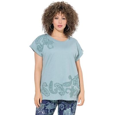 Ulla Popken Damen große Größen Übergrößen Plus Size T-Shirt mit tonigem Puff Print, Oversize Dori Ulla Popken Damen große Größen Übergrößen Plus Size T-Shirt mit tonigem Puff Print, Oversize Dori