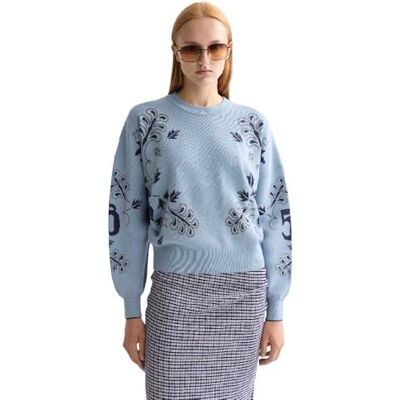 Scotch & Soda Damen Relaxed Jacquard Pullover Sweater, Faded Denim V441, S Scotch & Soda Damen Relaxed Jacquard Pullover Sweater, Faded Denim V441, S