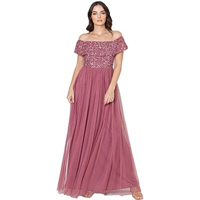 Maya Deluxe Damen Ladies Bardot Dress Women Maxi Embellished Hight Empire Waist Sleeveless Tulle for Wedding Guest Prom Graduation Brautjungfernkleid, Desert Rose, 54, AZBR67-MAXI Maya Deluxe Damen Ladies Bardot Dress Women Maxi Embellished Hight Empire Waist Sleeveless Tulle for Wedding Guest Prom Graduation Brautjungfernkleid, Desert Rose, 54, AZBR67-MAXI