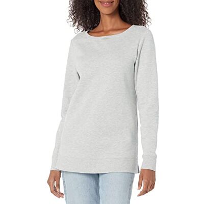 Amazon Damen Locker Geschnittenes Fleece-Tunika-Sweatshirt Mit Offenem Ausschnitt, Hellgrau Meliert, XXL Amazon Damen Locker Geschnittenes Fleece-Tunika-Sweatshirt Mit Offenem Ausschnitt, Hellgrau Meliert, XXL