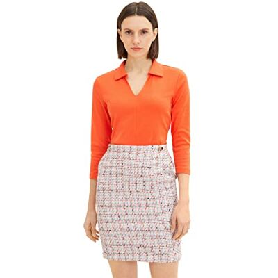 TOM TAILOR Damen 1035399 T-Shirt mit Kragen, 15612 Fever Red, M TOM TAILOR Damen 1035399 T-Shirt mit Kragen, 15612 Fever Red, M