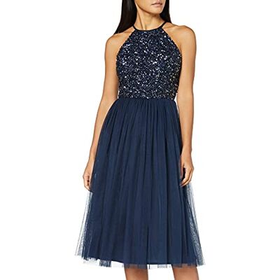 Maya Deluxe Damen Dames Dames Midi Jurk Met Beugel Nek Tulle Voor Avondstuderen Prom Bruiloft Bruidsmaids Brautjungfernkleid, Navy, 56 EU Maya Deluxe Damen Dames Dames Midi Jurk Met Beugel Nek Tulle Voor Avondstuderen Prom Bruiloft Bruidsmaids Brautjungfernkleid, Navy, 56 EU