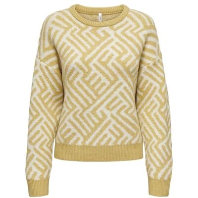 ONLY Damen ONLTARA Life LS JQ O-Neck KNT Pullover, Fall Leaf/Pattern:Clound Dancer, Small ONLY Damen ONLTARA Life LS JQ O-Neck KNT Pullover, Fall Leaf/Pattern:Clound Dancer, Small