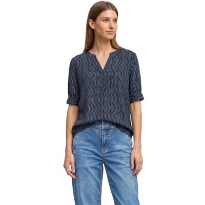Street One Kurzarm Bluse mit Split Neck und Elastiksaum Ashen Blue 44 Street One Kurzarm Bluse mit Split Neck und Elastiksaum Ashen Blue 44