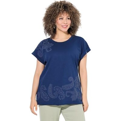 Ulla Popken Damen T-Shirt Mit Tonigem Puff Print, Oversize Dori, Dunkelblau, 46-48 EU Ulla Popken Damen T-Shirt Mit Tonigem Puff Print, Oversize Dori, Dunkelblau, 46-48 EU