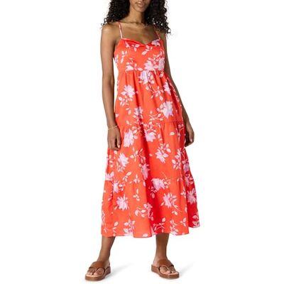 Amazon Damen Fit and Flare-Maxikleid aus Baumwollsatin mit Herzausschnitt im Empire-Stil, Orange Lila Pastell Rosen Groß, M Amazon Damen Fit and Flare-Maxikleid aus Baumwollsatin mit Herzausschnitt im Empire-Stil, Orange Lila Pastell Rosen Groß, M