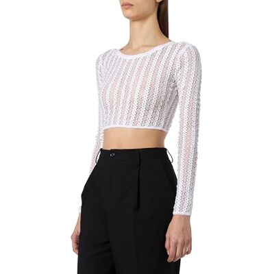 Pinko Damen Minotauro Strick aus Spitze Henley-Hemd, Z04_weiß Brill, XX-Small Pinko Damen Minotauro Strick aus Spitze Henley-Hemd, Z04_weiß Brill, XX-Small