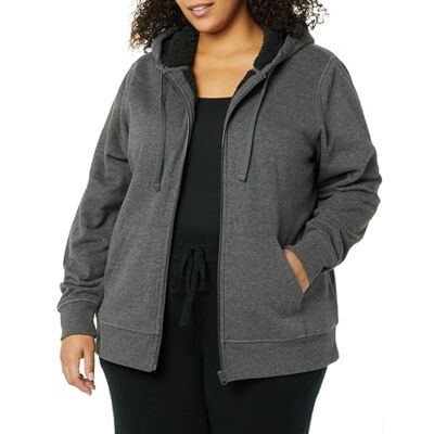 Amazon Women's Sherpa Lined Full-Zip Hoodie Sweater, -charcoal heather, XX-Large Amazon Women's Sherpa Lined Full-Zip Hoodie Sweater, -charcoal heather, XX-Large