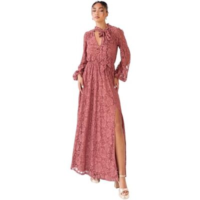 Maya Deluxe Women’s Rose Lace Maxi Dress Tie Neck Long Sleeve Side Split Evening Gown for Wedding Guest & Formal Events Size 28 Maya Deluxe Women’s Rose Lace Maxi Dress Tie Neck Long Sleeve Side Split Evening Gown for Wedding Guest & Formal Events Size 28