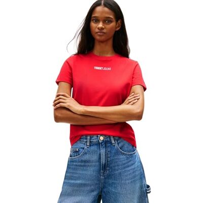 Tommy Jeans Damen T-Shirt Kurzarm Essential Logo mit Rundhalsausschnitt, Rot (Red Alert), XXS Tommy Jeans Damen T-Shirt Kurzarm Essential Logo mit Rundhalsausschnitt, Rot (Red Alert), XXS