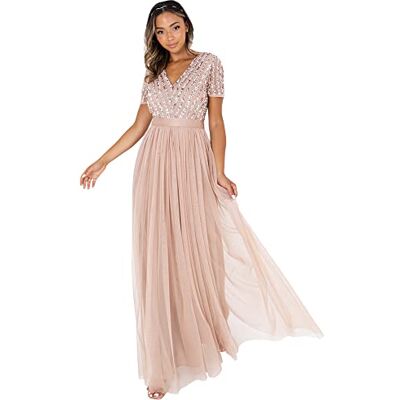 Maya Deluxe Damen Stripe Embellished Maxi With Sash Belt Bridesmaid Dress, Taupe Blush, 38 EU Maya Deluxe Damen Stripe Embellished Maxi With Sash Belt Bridesmaid Dress, Taupe Blush, 38 EU