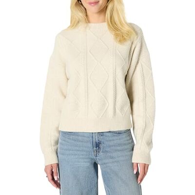 Amazon Damen Relaxed-Fit, Rundhalsausschnitt und Zopfmuster, Haferbeige Meliert, XXL Amazon Damen Relaxed-Fit, Rundhalsausschnitt und Zopfmuster, Haferbeige Meliert, XXL