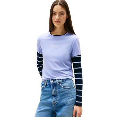 Tommy Jeans Damen T-Shirt Kurzarm Slim Logo Tee mit Rundhalsausschnitt, Violett (Vintage Iris), 1XL Tommy Jeans Damen T-Shirt Kurzarm Slim Logo Tee mit Rundhalsausschnitt, Violett (Vintage Iris), 1XL