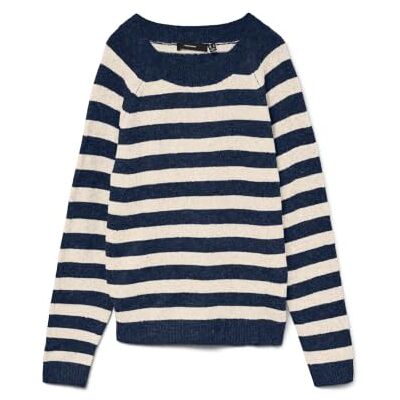 VERO MODA Damen Vmdoffy Ls O-Neck Blouse Ga Noos Pullover, Navy Blazer/Stripes:Birch, XL VERO MODA Damen Vmdoffy Ls O-Neck Blouse Ga Noos Pullover, Navy Blazer/Stripes:Birch, XL