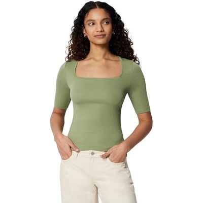 Amazon Damen Halbarm-T-Shirt mit eckigem Ausschnitt in schmaler Passform, Salbeigrün, X-Small Amazon Damen Halbarm-T-Shirt mit eckigem Ausschnitt in schmaler Passform, Salbeigrün, X-Small