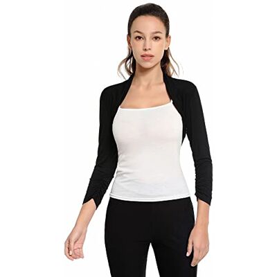 AmélieBoutik Damen-Cardigan, gerüscht, 3/4-Ärmel, Bolero, Schwarz, Mittel AmélieBoutik Damen-Cardigan, gerüscht, 3/4-Ärmel, Bolero, Schwarz, Mittel
