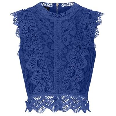 Apart Damen Spitzentop, ärmellose Bluse, Rundhalsausschnitt florales Spitzenhemd, Wellensaum Partykleidung, schickes Sommeroberteil, Reißverschluss Rücken Abendbluse Apart Damen Spitzentop, ärmellose Bluse, Rundhalsausschnitt florales Spitzenhemd, Wellensaum Partykleidung, schickes Sommeroberteil, Reißverschluss Rücken Abendbluse