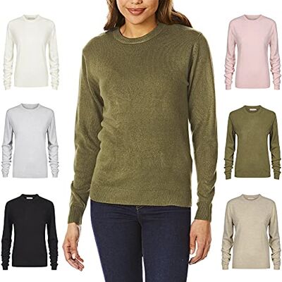 Light & Shade Damen Cashmilon Soft Touch Strickpullover mit Rundhalsausschnitt, Khaki, L Light & Shade Damen Cashmilon Soft Touch Strickpullover mit Rundhalsausschnitt, Khaki, L