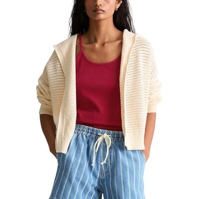 Marc O' Polo Marc OߴPolo Denim Damen Cardigan mit Kapuze Loose Fit, Cremefarben (Creamy White), L Marc O' Polo Marc OߴPolo Denim Damen Cardigan mit Kapuze Loose Fit, Cremefarben (Creamy White), L