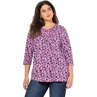 Ulla Popken Damen große Größen Übergrößen Plus Size T-Shirt, A-Linie, V-Ausschnitt, Zierfalten, 3/4-Arm Amethyst 54+ 830714800-54+ Ulla Popken Damen große Größen Übergrößen Plus Size T-Shirt, A-Linie, V-Ausschnitt, Zierfalten, 3/4-Arm Amethyst 54+ 830714800-54+