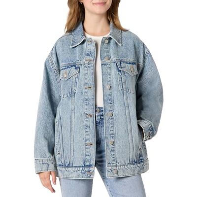 Amazon Damen Trucker-Jacke aus Denim Mit Taschen, Helles Eis, XS Amazon Damen Trucker-Jacke aus Denim Mit Taschen, Helles Eis, XS