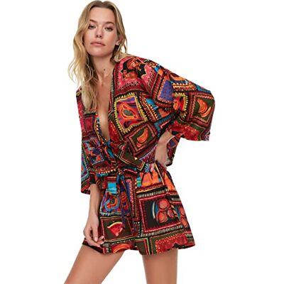 TRENDYOL Damen-Set, Landschaftsdruck, gewebt, zweiteilig, Set, Sehr bunt, UK 12 TRENDYOL Damen-Set, Landschaftsdruck, gewebt, zweiteilig, Set, Sehr bunt, UK 12