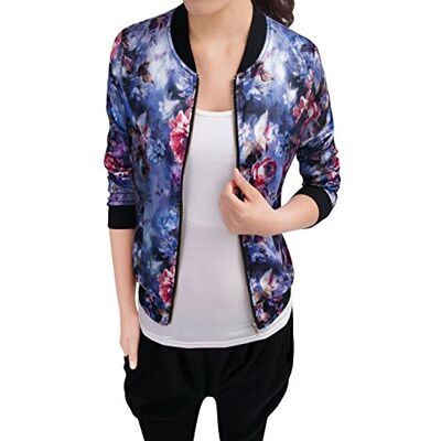 Allegra K Damen Bunt Blouson Frühling Sommer Bomberjacke Blumenmuster Reißverschluss Jacket Blau L Allegra K Damen Bunt Blouson Frühling Sommer Bomberjacke Blumenmuster Reißverschluss Jacket Blau L