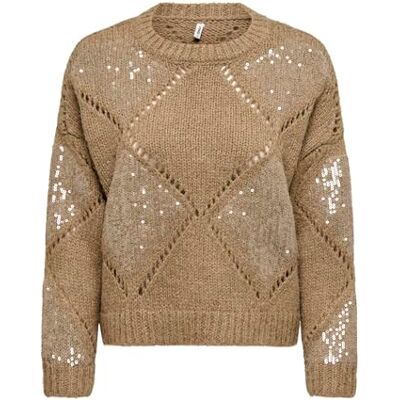ONLY Damen Onlkansas Life Ls Sequins O-Neck KNT, Tannin, M ONLY Damen Onlkansas Life Ls Sequins O-Neck KNT, Tannin, M