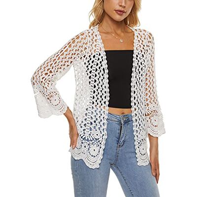 DRESSHAPE Damen Strickjacke, Boho-Stil, vorne offen, Lange Ärmel, lockerer Strick, Leichter Pullover Weiß Einheitsgröße DRESSHAPE Damen Strickjacke, Boho-Stil, vorne offen, Lange Ärmel, lockerer Strick, Leichter Pullover Weiß Einheitsgröße