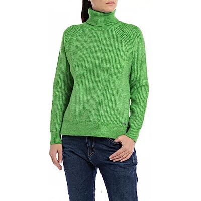 Replay Damen Pullover Rollkragenpullover Recyceltes Material, Bright Green 674 (Grün), XXS Replay Damen Pullover Rollkragenpullover Recyceltes Material, Bright Green 674 (Grün), XXS