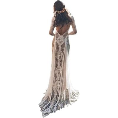 BeiGeTing Stilvolles Hochzeitskleid, Vintage-Spitze, rückenfrei, Boho-Strand, stilvolle Brautkleider, langärmelig, nacktes Futter, böhmische Land-Brautkleider, Weiß, 40 BeiGeTing Stilvolles Hochzeitskleid, Vintage-Spitze, rückenfrei, Boho-Strand, stilvolle Brautkleider, langärmelig, nacktes Futter, böhmische Land-Brautkleider, Weiß, 40