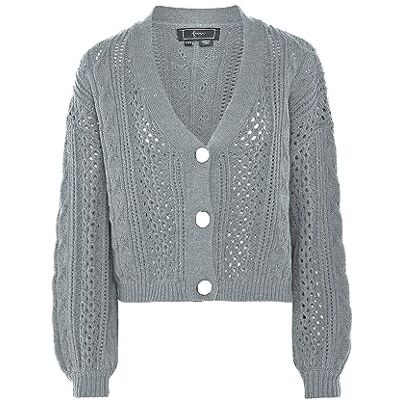 faina Damen Modischer Pullover mit V-Ausschnitt und Perleneinlage Acryl HELLGRAU Melange Größe M/L faina Damen Modischer Pullover mit V-Ausschnitt und Perleneinlage Acryl HELLGRAU Melange Größe M/L