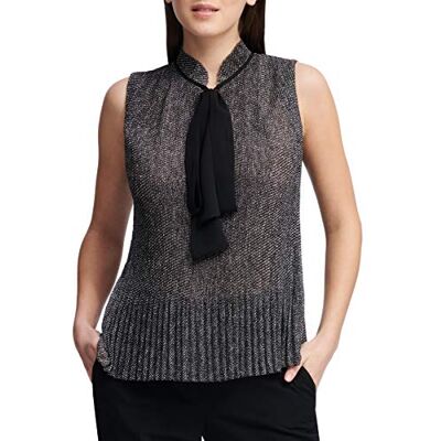 DKNY Women's Sleeveless Pleated TOP with TIE Neck, Black/White, M DKNY Women's Sleeveless Pleated TOP with TIE Neck, Black/White, M