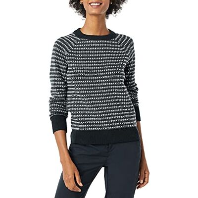 Amazon Damen Soft-Touch-Pullover mit Rundhalsausschnitt und Fair-Isle-Muster, Schwarz Dunkelgrau Weiß Streifen, M Amazon Damen Soft-Touch-Pullover mit Rundhalsausschnitt und Fair-Isle-Muster, Schwarz Dunkelgrau Weiß Streifen, M