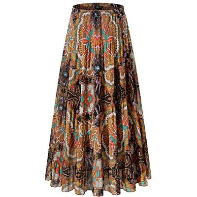 NASHALYLY Damen Chiffon Elastische Hohe Taille Plissee A-Linie Ausgestellte Maxi Röcke, Flower-205, Groß NASHALYLY Damen Chiffon Elastische Hohe Taille Plissee A-Linie Ausgestellte Maxi Röcke, Flower-205, Groß