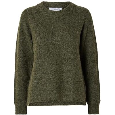 SELECTED FEMME Damen Selected Rundhals Strickpullover Lockerer Feinstrick Wollpullover SLFLULU Sweater, Farben:Grün, Größe:XL SELECTED FEMME Damen Selected Rundhals Strickpullover Lockerer Feinstrick Wollpullover SLFLULU Sweater, Farben:Grün, Größe:XL