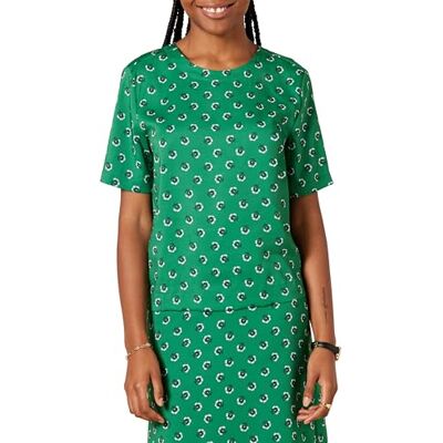 Amazon Damen Georgette-Top mit kurzen Ärmeln und normaler Passform, Grün Weiß Floral, XXL Amazon Damen Georgette-Top mit kurzen Ärmeln und normaler Passform, Grün Weiß Floral, XXL
